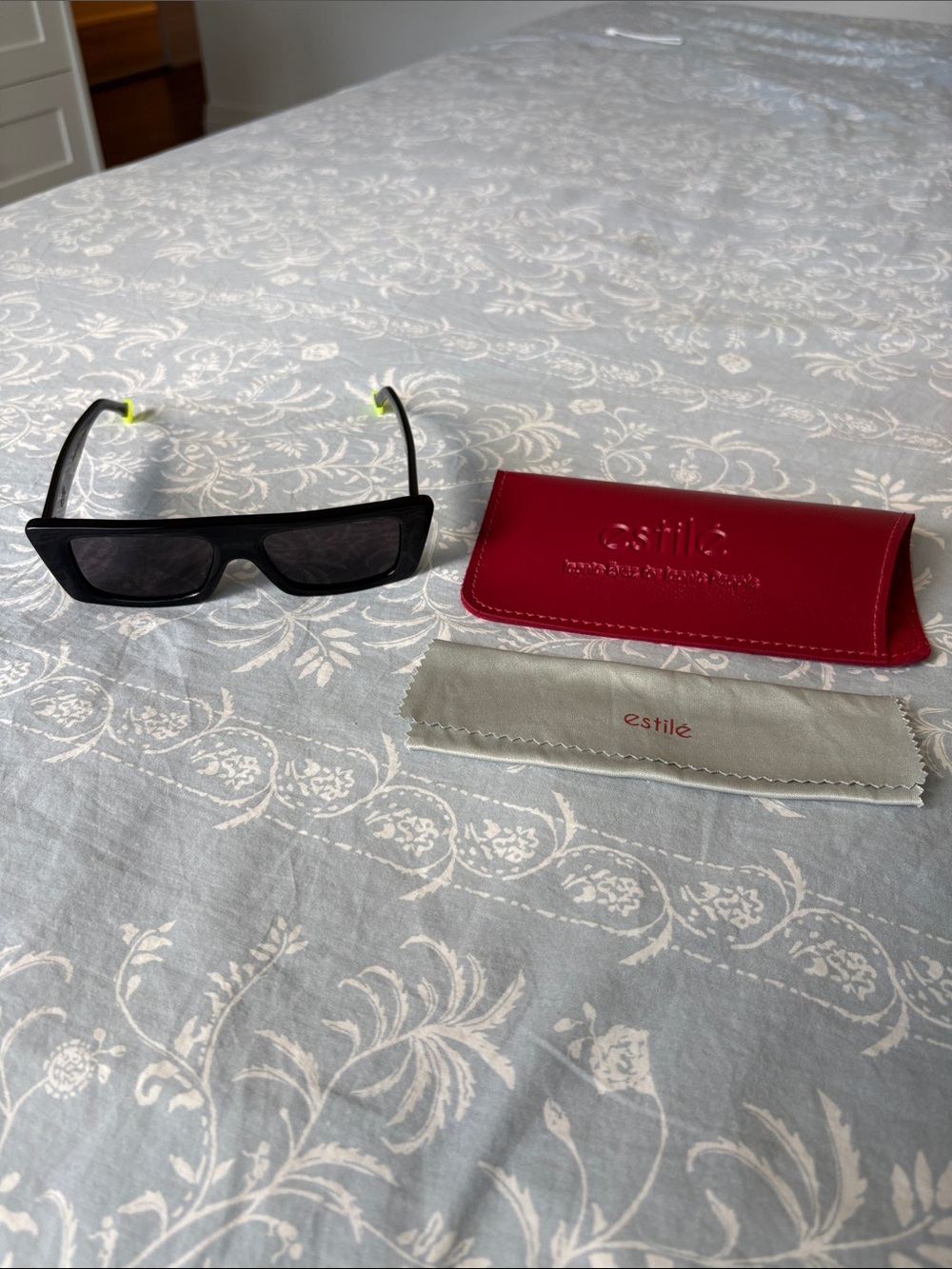 Black Rectangle Sunglasses with Neon Green Temple Tips